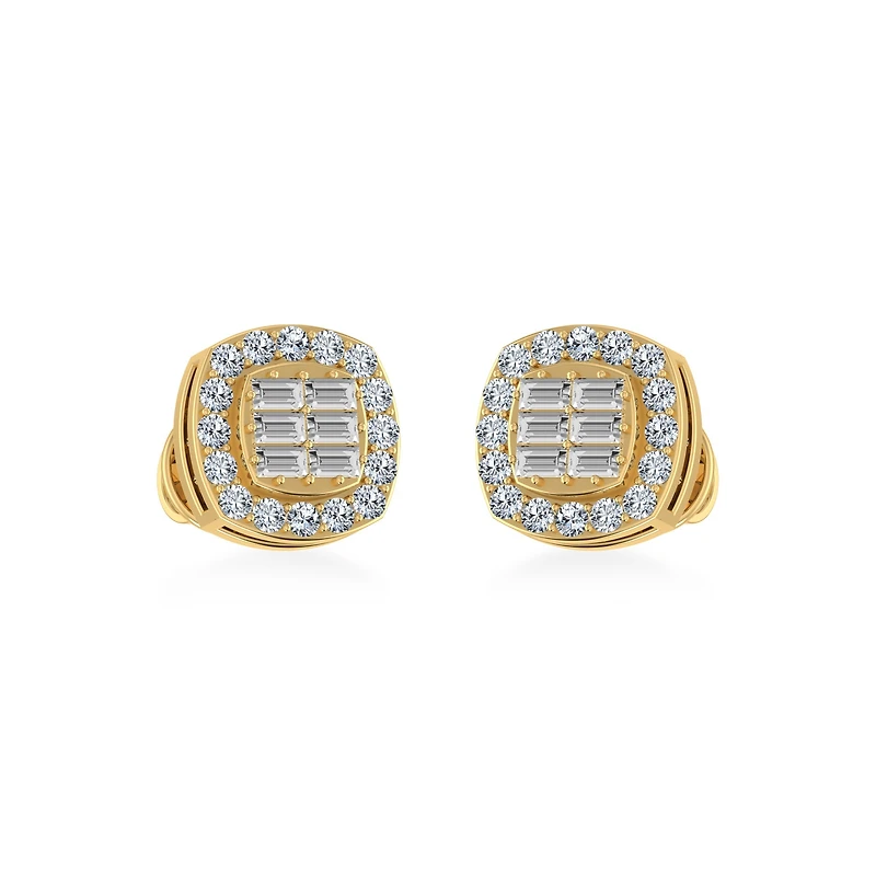 14K Yellow Gold Diamond Designer Stud Earring 1/3 Cttw