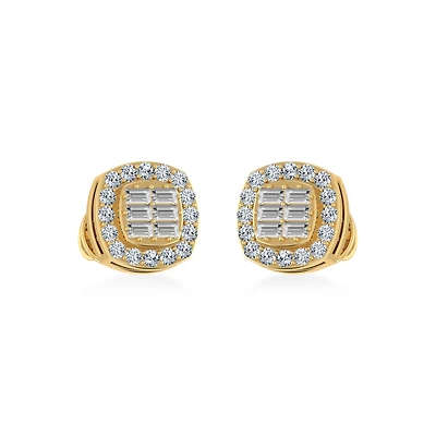 14K Yellow Gold Diamond Designer Stud Earring 1/3 Cttw