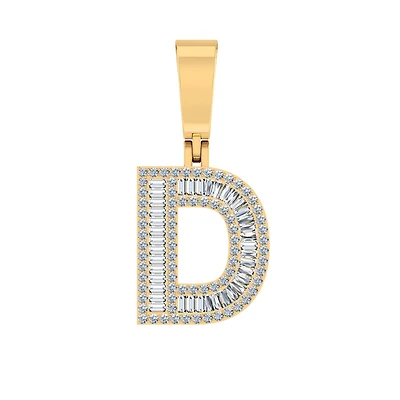 10K Yellow Gold Baguette Diamond Initial D Letter Pendant 1/2 Cttw
