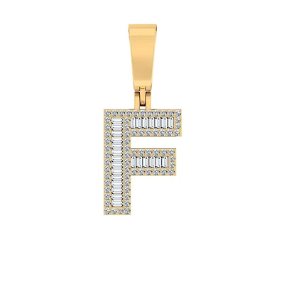 10K Yellow Gold Baguette Diamond Initial F Letter Pendant 3/8 Cttw