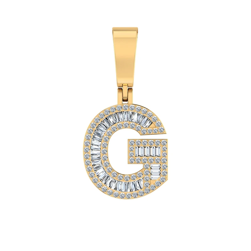 10K Yellow Gold Baguette Diamond Initial G Letter Pendant 1/2 Cttw