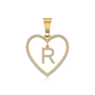 10K Yellow Gold Diamond Initial Heart R Letter Pendant 1/4 CTTW