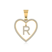 10K Yellow Gold Diamond Initial Heart R Letter Pendant 1/4 CTTW