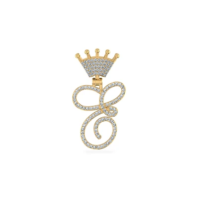 10K Yellow Gold Round Diamond Crown E Letter Initial Pendant 1/5 Cttw