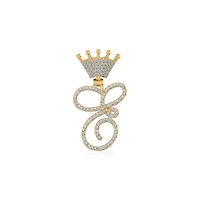10K Yellow Gold Round Diamond Crown E Letter Initial Pendant 1/5 Cttw