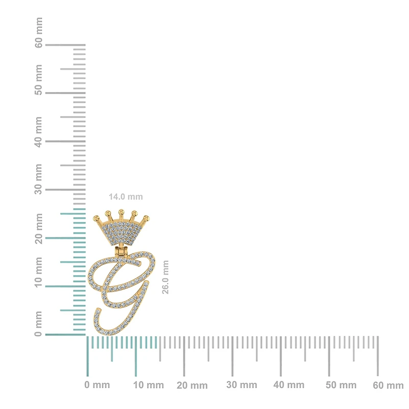 10K Yellow Gold Round Diamond Crown G Letter Initial Pendant 1/5 Cttw