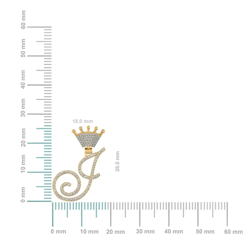 10K Yellow Gold Round Diamond Crown J Letter Initial Pendant 1/5 Cttw