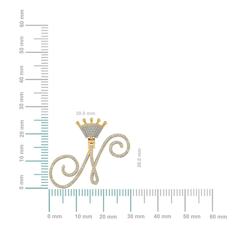 10K Yellow Gold Round Diamond Crown N Letter Initial Pendant 1/4 Cttw