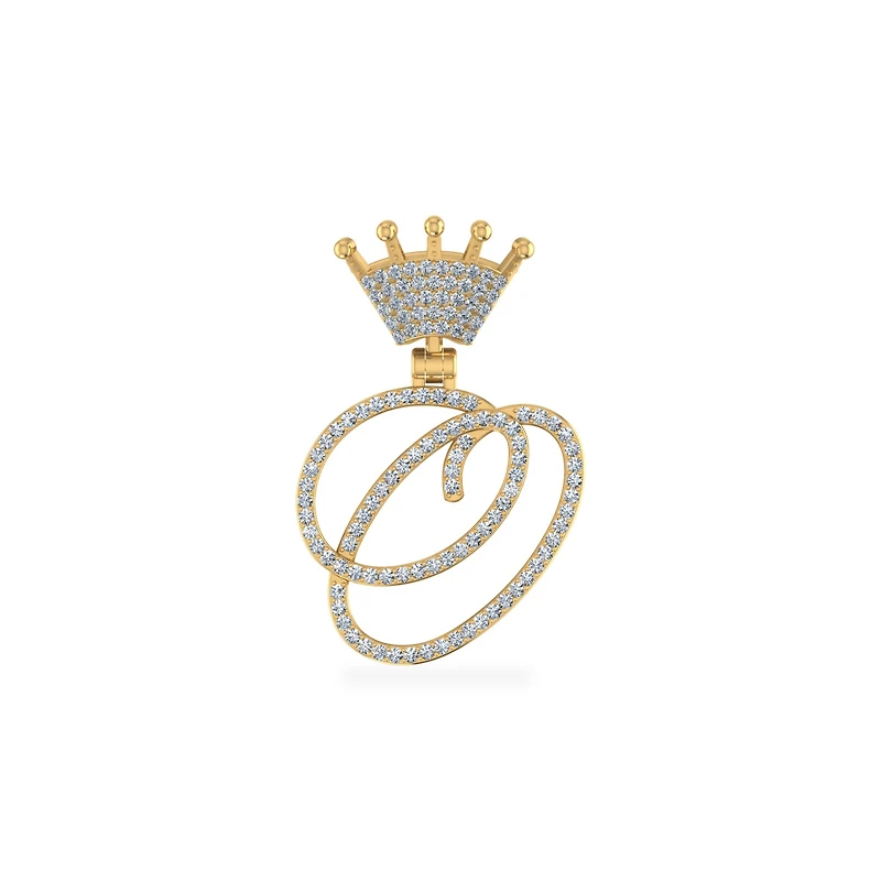 10K Yellow Gold Round Diamond Crown O Letter Initial Pendant 1/5 Cttw
