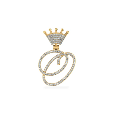 10K Yellow Gold Round Diamond Crown O Letter Initial Pendant 1/5 Cttw