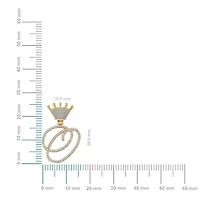 10K Yellow Gold Round Diamond Crown O Letter Initial Pendant 1/5 Cttw