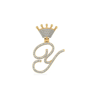 10K Yellow Gold Round Diamond Crown Y Letter Initial Pendant 1/5 Cttw