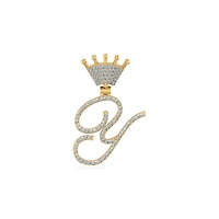 10K Yellow Gold Round Diamond Crown Y Letter Initial Pendant 1/5 Cttw