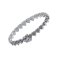 10K White Gold Round Baguette Diamond Heart Designer 7 Inch Bracelet  2-1/6 Cttw