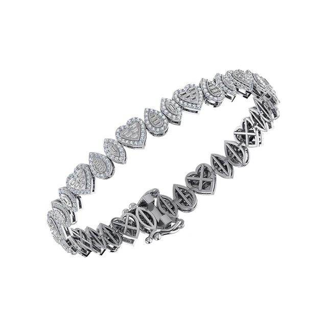 10K Gold Round Baguette Diamond Designer 7 Inch Bracelet 2-3/8 Cttw