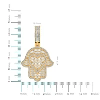 10K Yellow Gold Round Baguette Diamond Heart Hamza Hand Religious Charm Pendant 1-3/4 Cttw