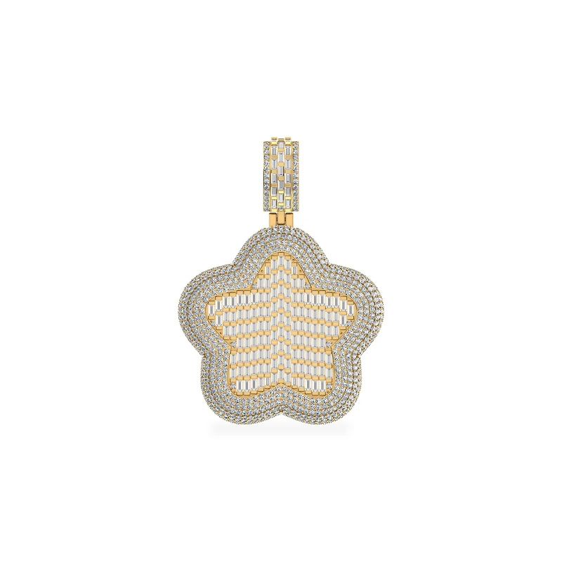 10K Yellow Gold Round Baguette Diamond Star Designer Charm Pendant 3-3/4 Cttw