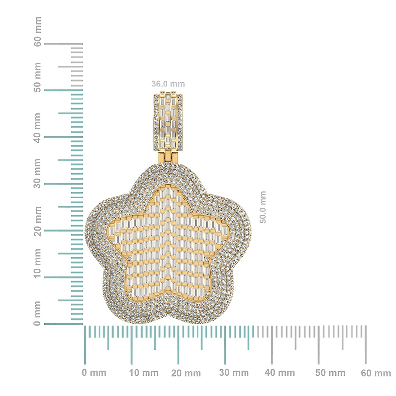 10K Yellow Gold Round Baguette Diamond Star Designer Charm Pendant 3-3/4 Cttw