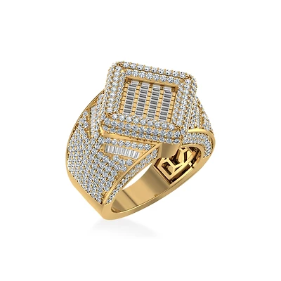 10K Gold Round Baguette Diamond Designer SZ 10 Mens Ring 4 Cttw