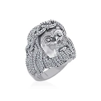 10K White Gold Round Diamond 3D Jesus Religious SZ 10 Mens Ring 2 Cttw