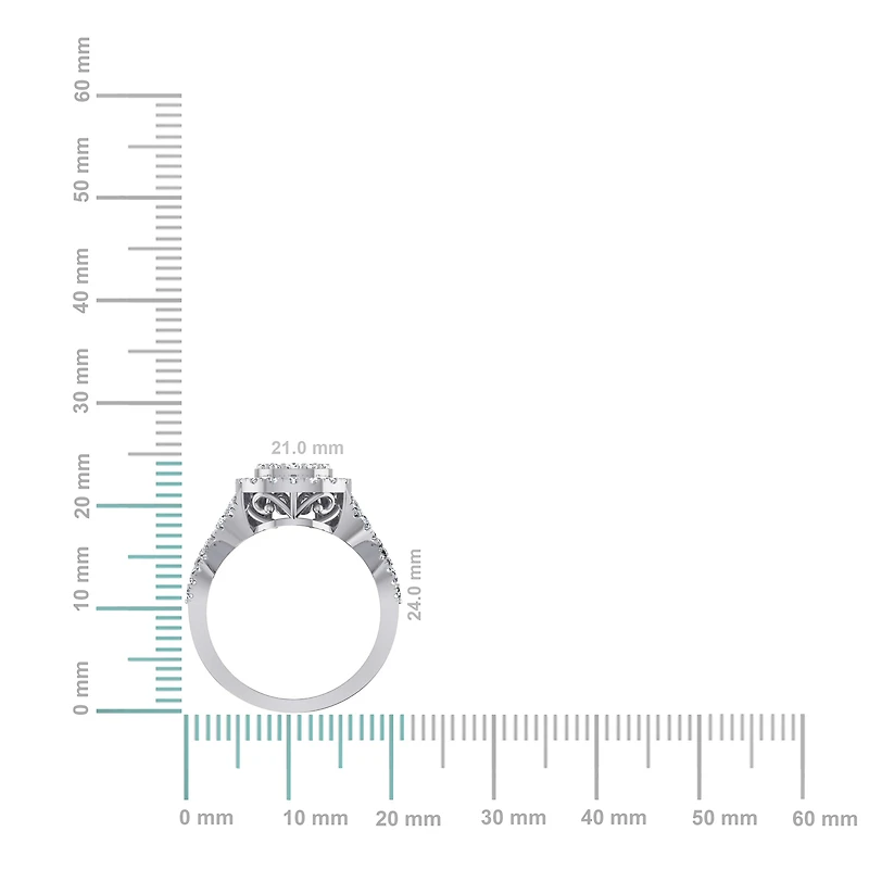10K White Gold Round Diamond Pear Shape Halo Designer Womens Ring SZ 7 1-3/8 Cttw