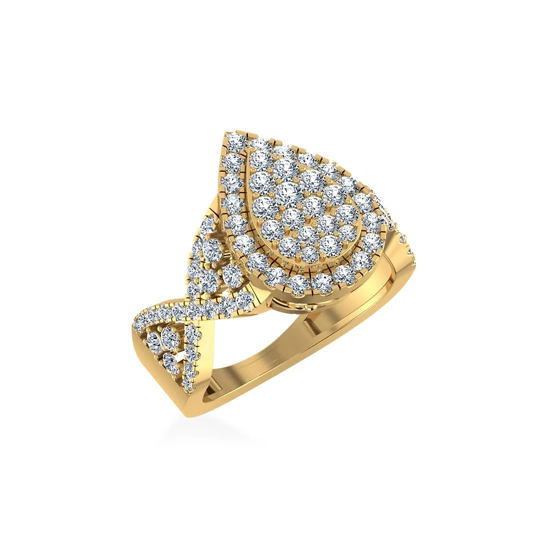 10K Gold Round Diamond Pear Shape Halo Designer Womens Ring SZ 7 1-3/8 Cttw