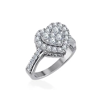 10K White Gold Round Diamond Heart Shape Halo Womens Ring SZ 7 1 Cttw