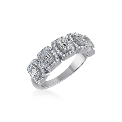 10K White Gold Round Baguette Diamond Designer Womens Band Ring SZ 7 1/2 Cttw