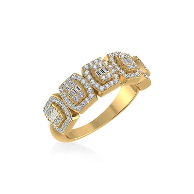 10K Gold Round Baguette Diamond Designer Womens Band Ring SZ 7 1/2 Cttw