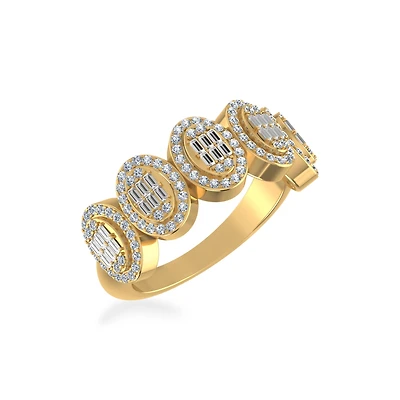 10K Gold Round Baguette Diamond Oval Shape Designer Womens Band Ring SZ 7 1/2 Cttw