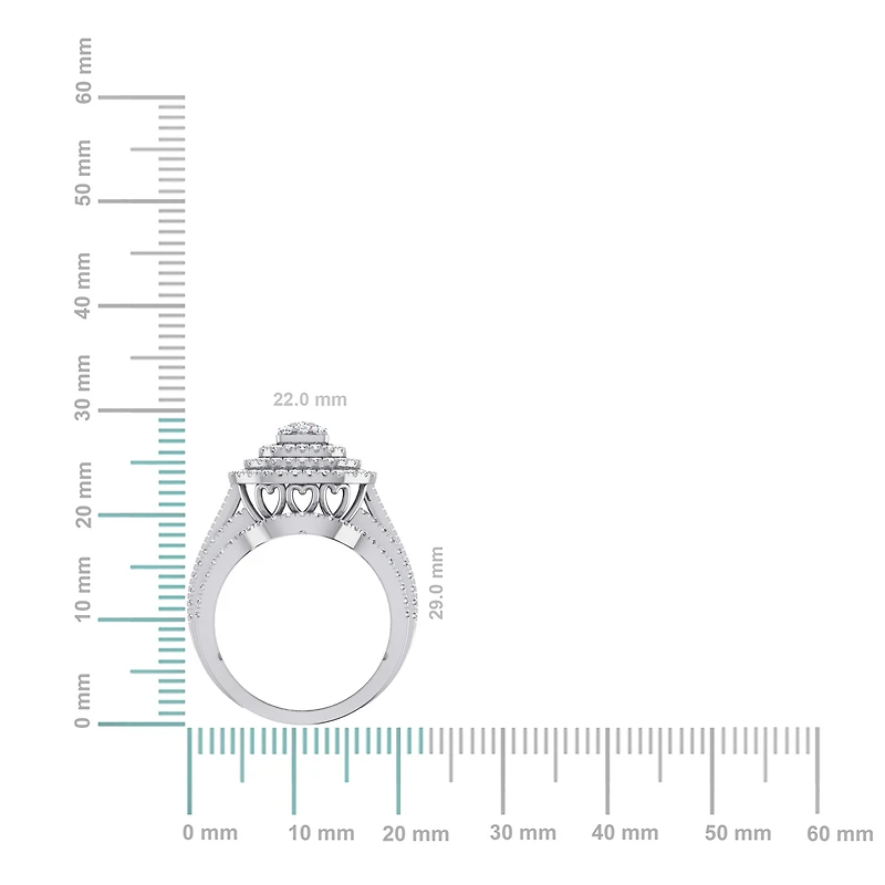 10K White Gold Round Diamond Square Shape Designer Womens Ring SZ 7 1-5/8 Cttw