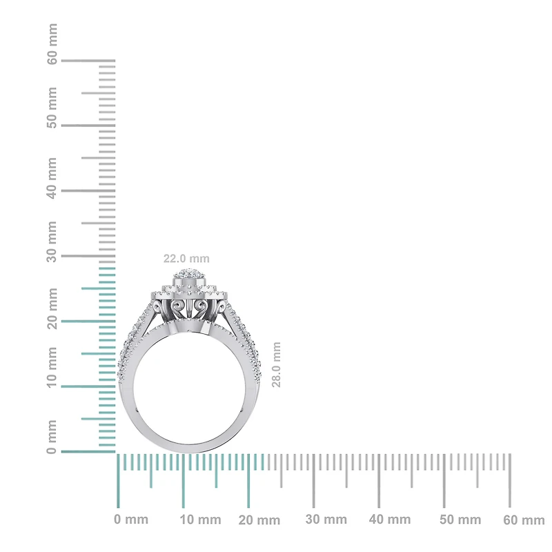 10K White Gold Round Diamond Pear Shape Designer Womens Ring SZ 7 1-7/8 Cttw