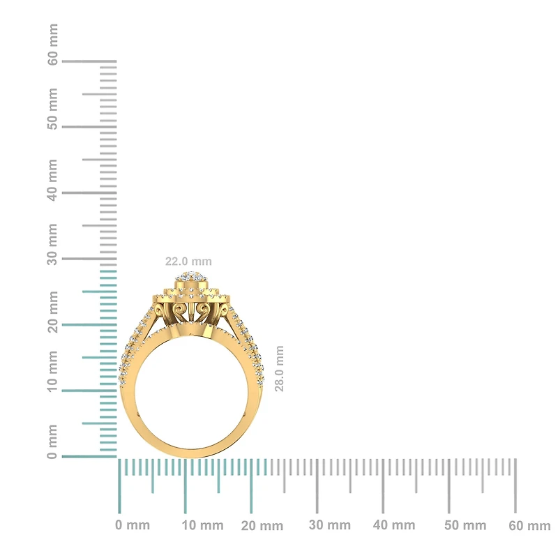 10K Gold Round Diamond Pear Shape Designer Womens Ring SZ 7 1-7/8 Cttw