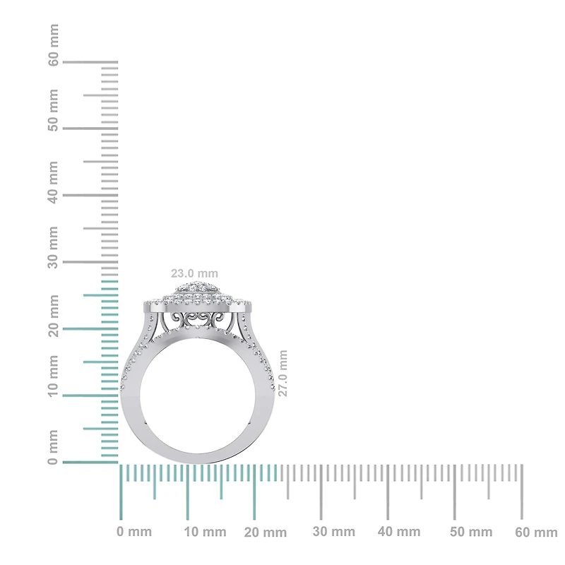 10K White Gold Round Baguette Diamond Square Shape Designer Womens Ring SZ 7 2 Cttw