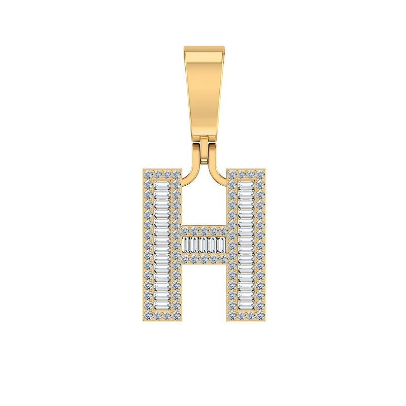 10K Yellow Gold Baguette Diamond Initial H Letter Pendant 1/2 Cttw