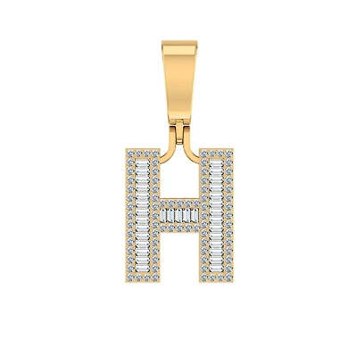 10K Yellow Gold Baguette Diamond Initial H Letter Pendant 1/2 Cttw