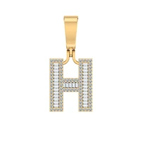 10K Yellow Gold Baguette Diamond Initial H Letter Pendant 1/2 Cttw