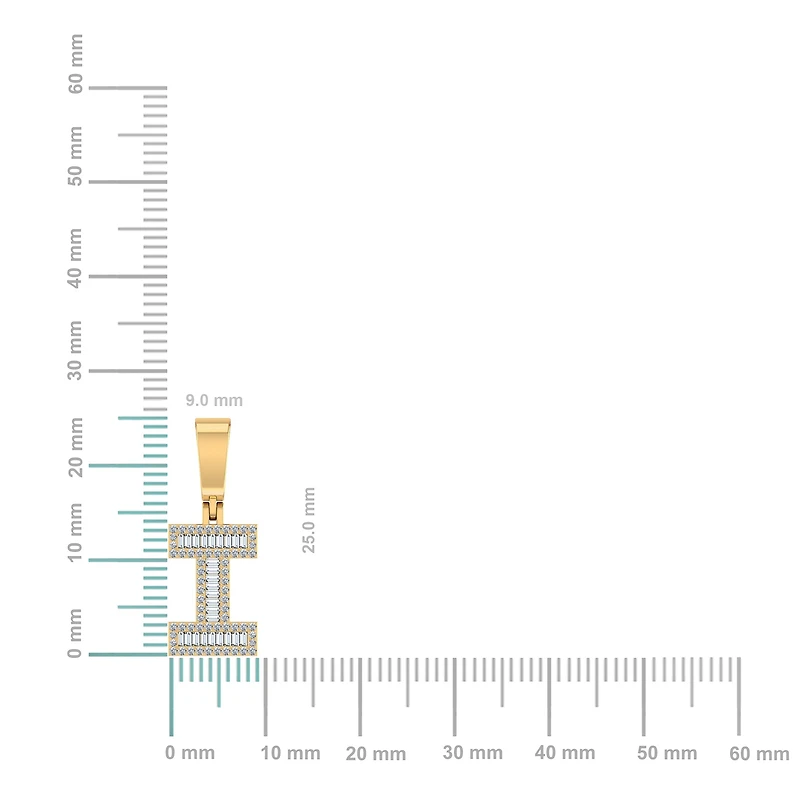 10K Yellow Gold Baguette Diamond Initial I Letter Pendant 1/3 Cttw