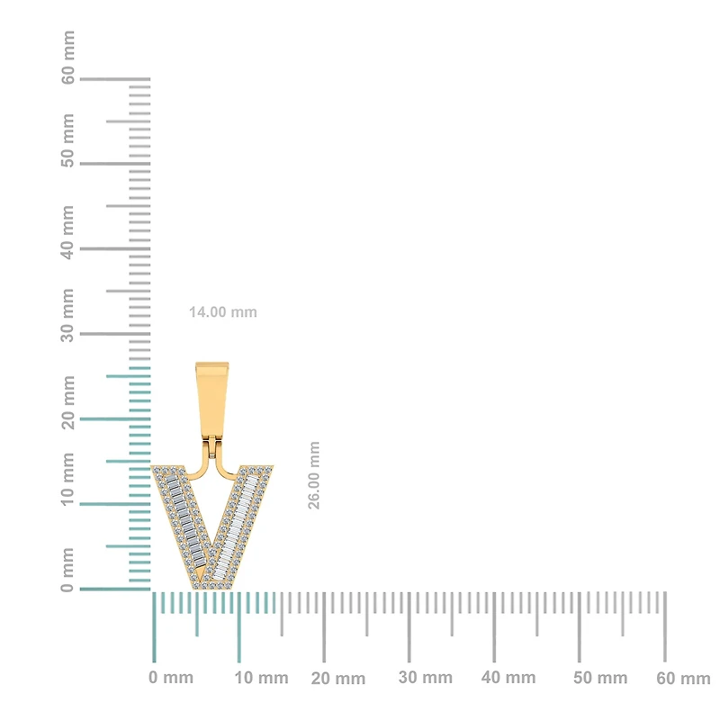 10K Yellow Gold Baguette Diamond Initial V Letter Pendant 1/3 Cttw