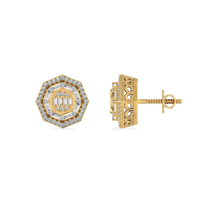 10K Gold Round Diamond Designer Mens Stud Earring / Cttw