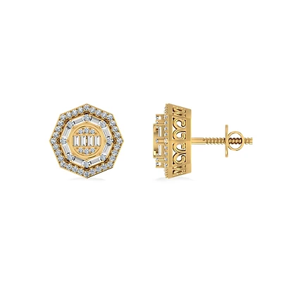 10K Gold Round Diamond Designer Mens Stud Earring / Cttw