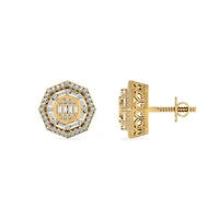 10K Gold Round Diamond Designer Mens Stud Earring / Cttw