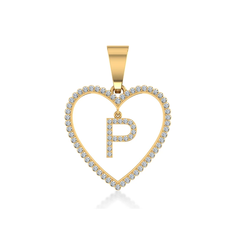 10K Yellow Gold Diamond Initial Heart P Letter Pendant 1/5 Cttw