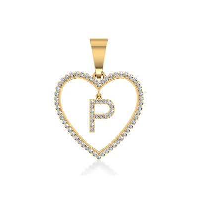 10K Yellow Gold Diamond Initial Heart P Letter Pendant 1/5 Cttw