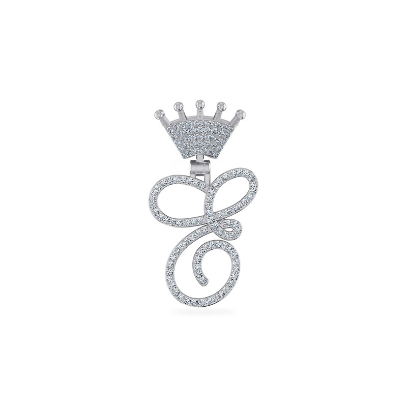 10K White Gold Round Diamond Crown C Letter Initial Pendant 1/4 Cttw
