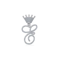 10K White Gold Round Diamond Crown C Letter Initial Pendant 1/4 Cttw