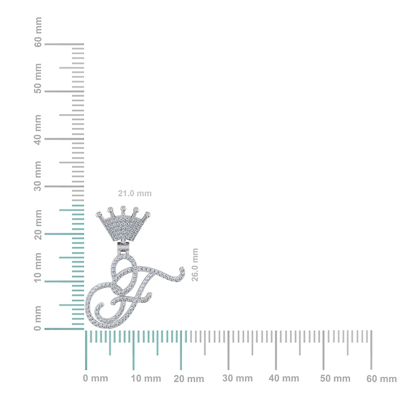 10K Gold Round Diamond Crown F Letter Initial Pendant 1/4 Cttw