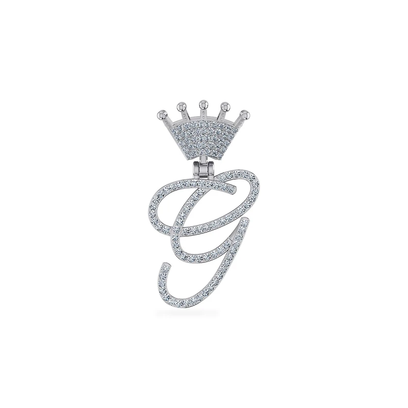 10K White Gold Round Diamond Crown Letter Initial Pendant 1/ Cttw