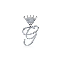 10K White Gold Round Diamond Crown Letter Initial Pendant 1/ Cttw