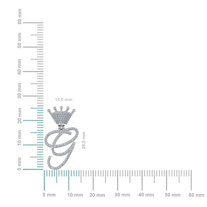 10K White Gold Round Diamond Crown Letter Initial Pendant 1/ Cttw